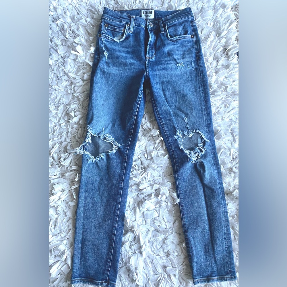 Agolde Women's Skinny Ripped Blue Jeans